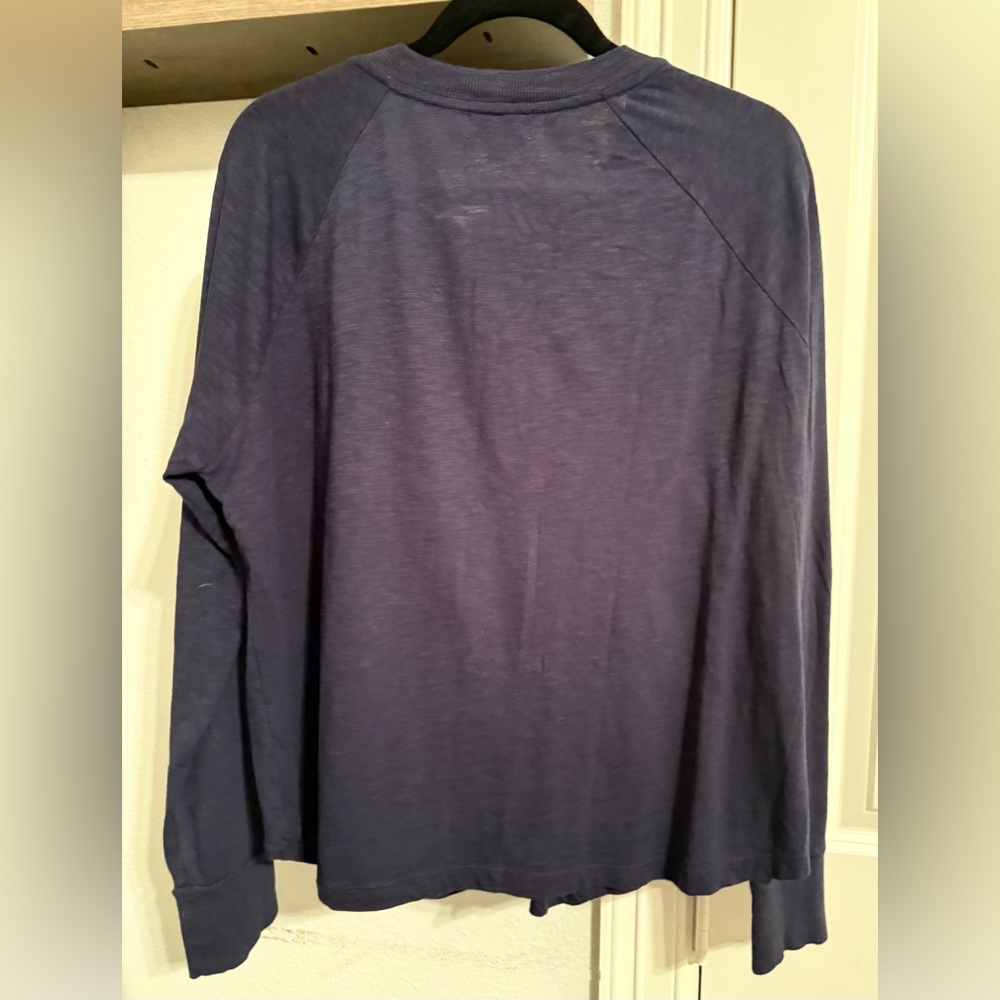 Evereve Navy Long Sleeve Top with White Stripes - Picture 2 of 3
